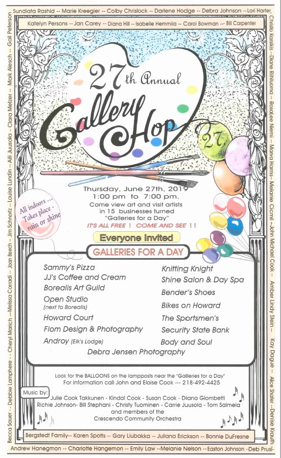 27th Annual Gallery Hop takes place June 27th, 2019.